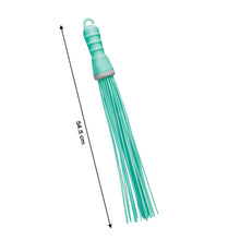 Plastic broom for cleaning, showing bristles and handle