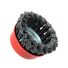 Black wire wheel brush for rugged tasks.