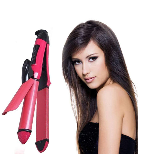 2-in-1 hair straightener and curler for women.