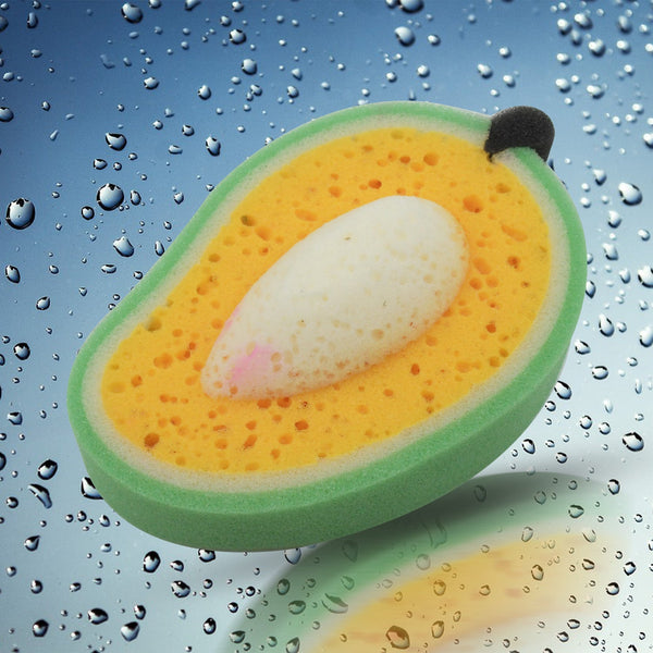 Soft mango-shaped dish sponge for kitchen and bath use