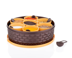 Round plastic masala spice box with multiple compartments