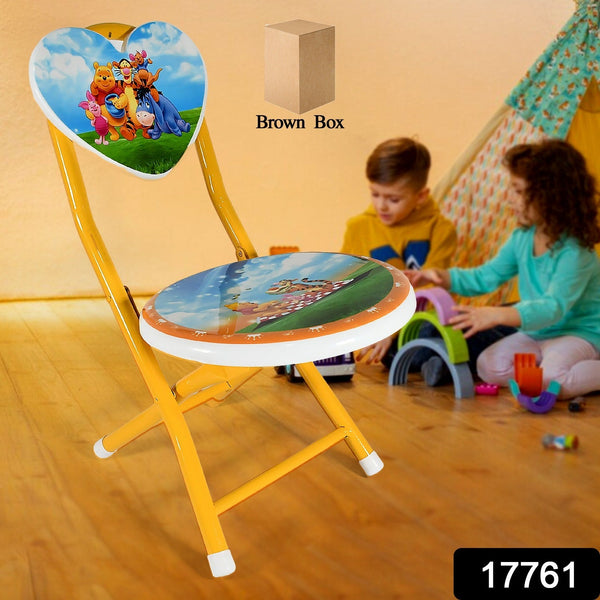 Heart Shape Kids Chair Cartoon Printed Foldable Kids / Children Folding Chair for Playrooms, Schools, Daycares, and Home. Metal and Fibre Body Picnic Beach Camping Chair (1 Pc)